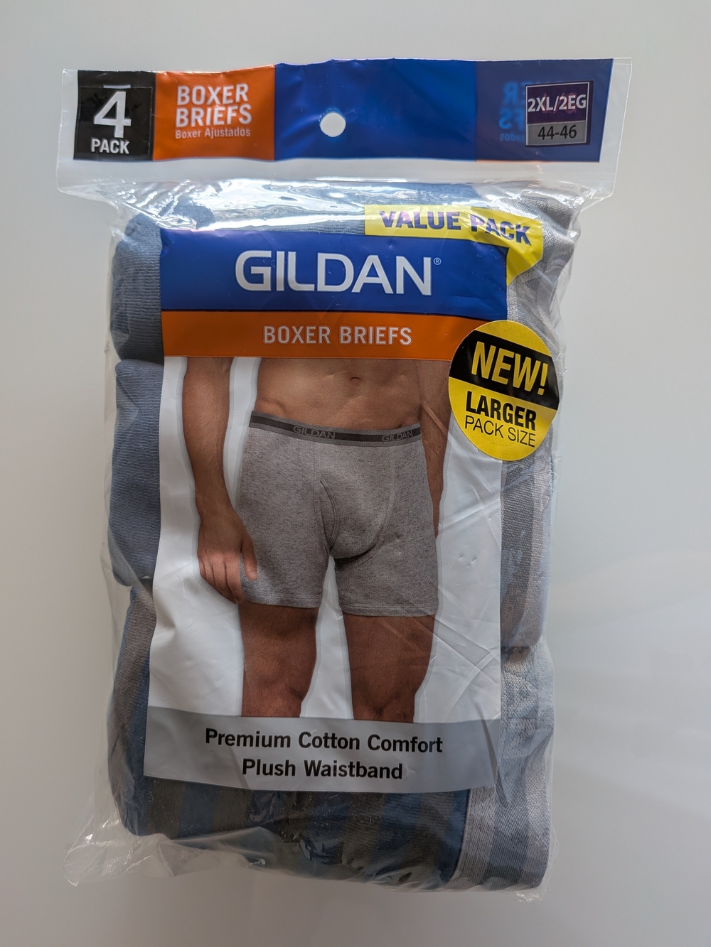 Gildan Men's 2XL Boxer Briefs 4 Pack Cotton Blue Stretch Plush Waistband NW